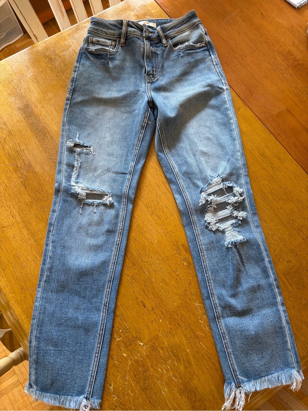 Willow + Root The Mom Jean 24x27 High Rise Distressed Raw Hem Jeans
